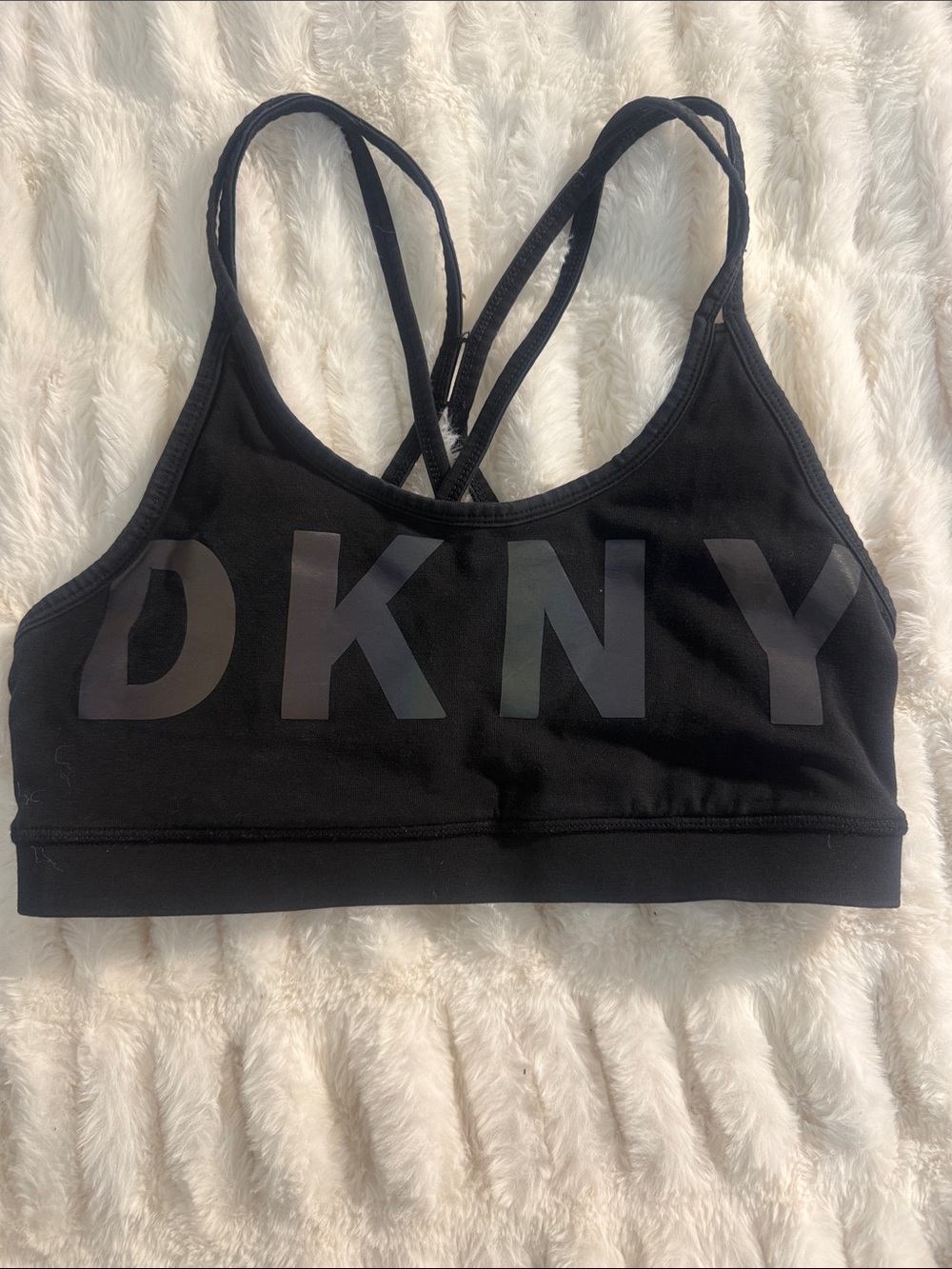 DKNY Black Logo Strappy Sports Bra